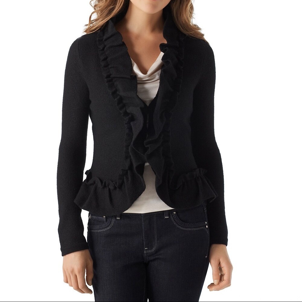 WHBM Ruffle Front Boiled Wool Jacket w/Peplum Trim